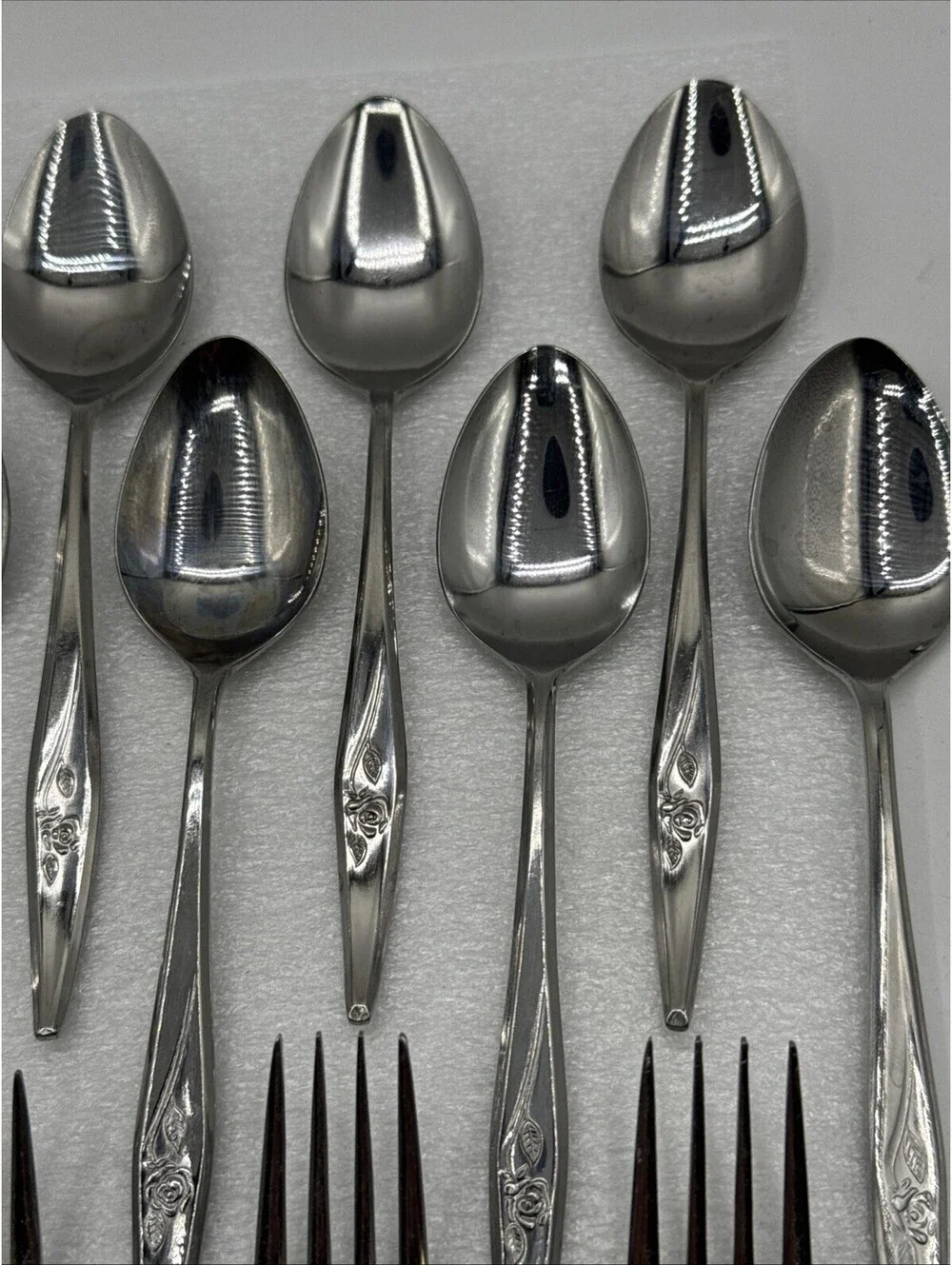 Vintage MCM 30pc Spritely Rose Stainless Steel Flatware Creative Manor M Japan